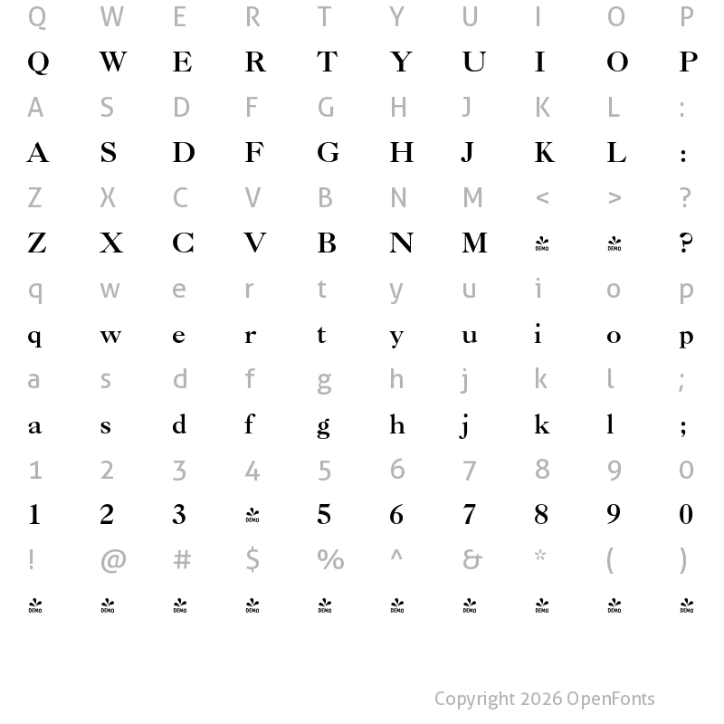 Character Map of FONTSPRING DEMO - Caslon Bold BT Regular