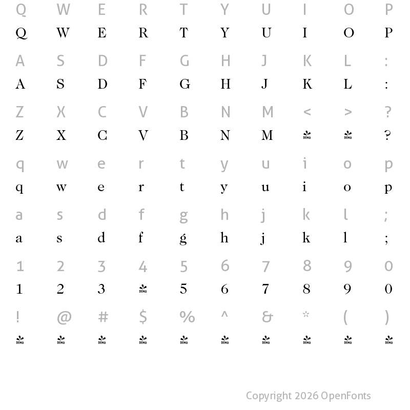 Character Map of FONTSPRING DEMO - Caslon FS Book Regular