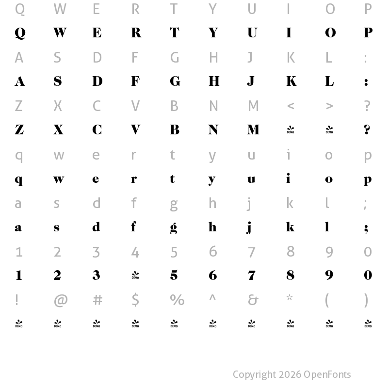Character Map of FONTSPRING DEMO - Caslon Pro Black Regular