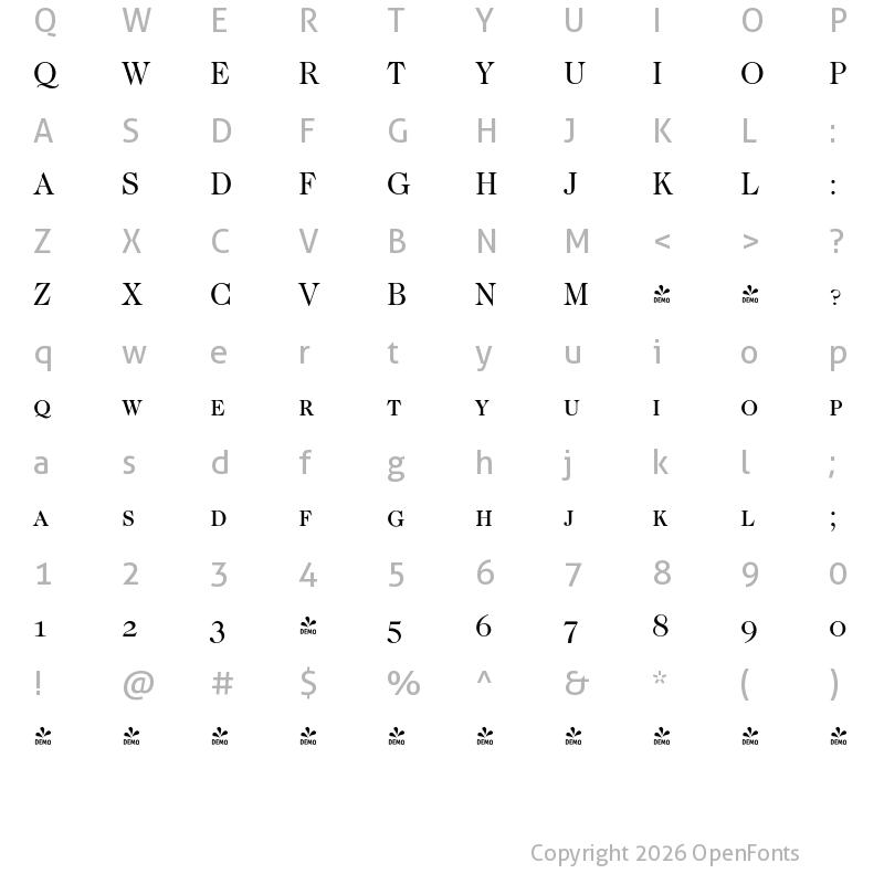 Character Map of FONTSPRING DEMO - Caslon Pro Caps Regular