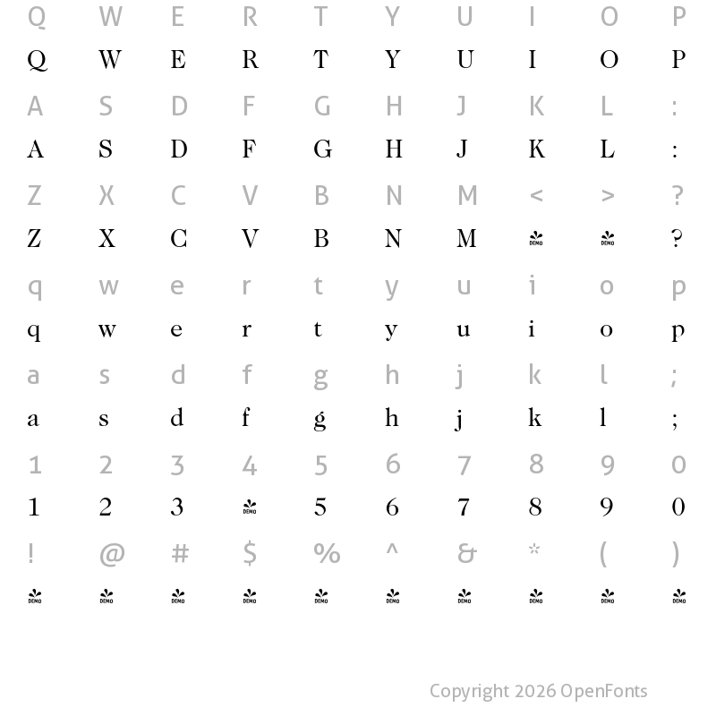 Character Map of FONTSPRING DEMO - Caslon Pro Regular