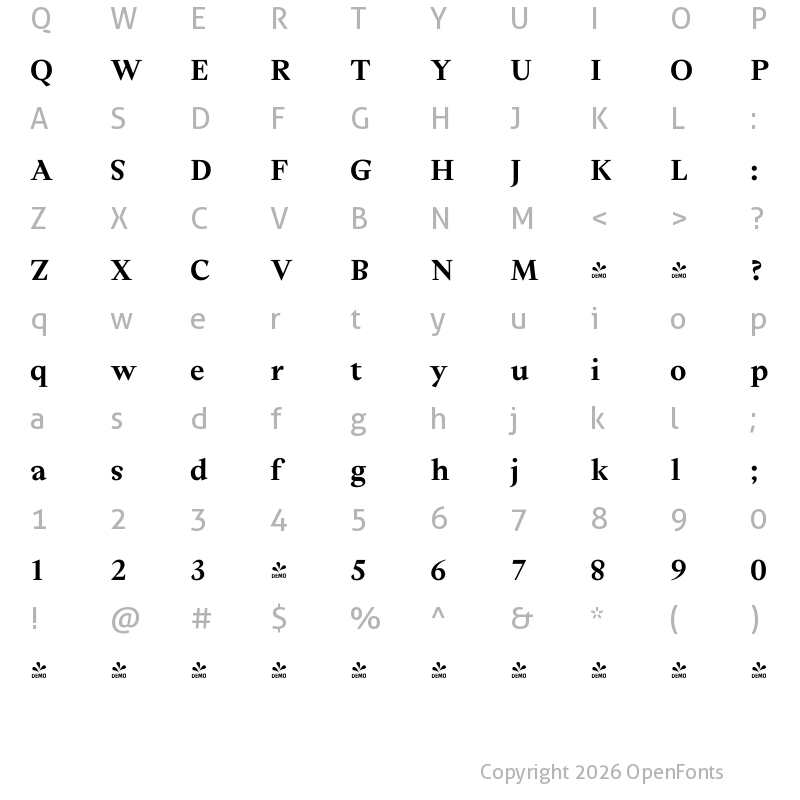 Character Map of FONTSPRING DEMO - Cassius Bold