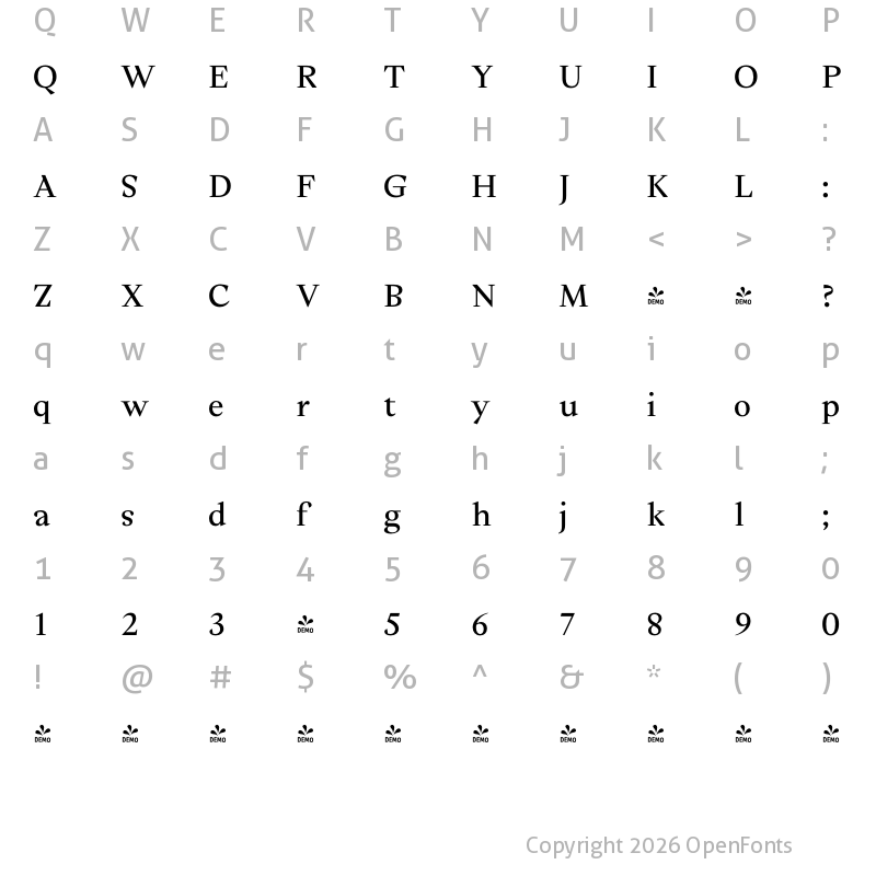 Character Map of FONTSPRING DEMO - Cassius Bold Regular