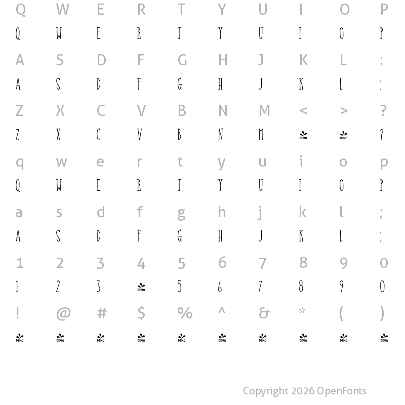 Character Map of FONTSPRING DEMO - Catalina Anacapa Slab Regular