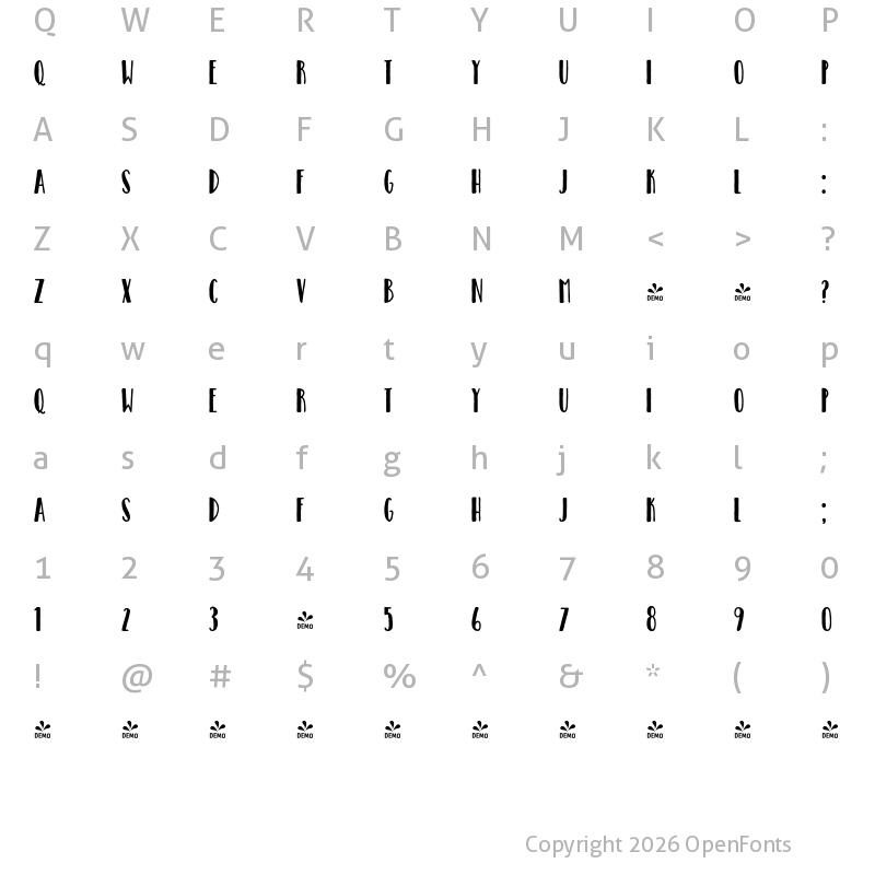 Character Map of FONTSPRING DEMO - Catalina Avalon Sans Bold Regular