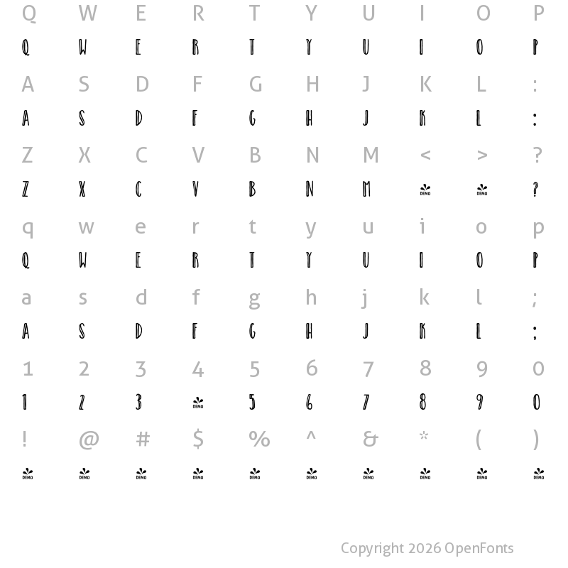 Character Map of FONTSPRING DEMO - Catalina Avalon Sans Inline Regular