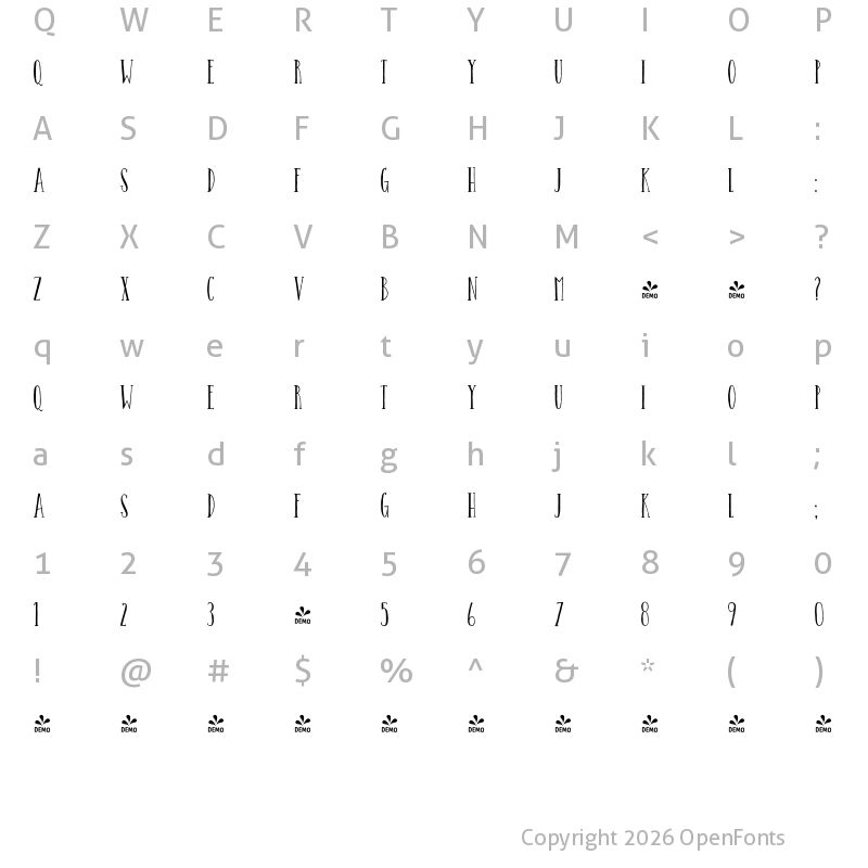 Character Map of FONTSPRING DEMO - Catalina Avalon Slab Light Regular