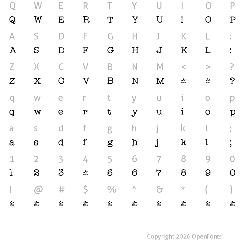 Character Map of FONTSPRING DEMO - Catalina Typewriter Bold Regular