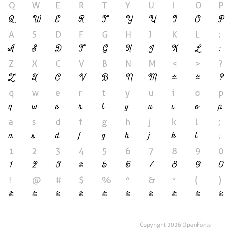 Character Map of FONTSPRING DEMO - Catfish Bold Regular