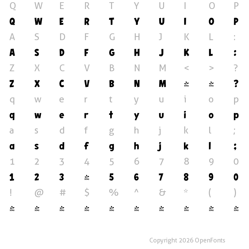 Character Map of FONTSPRING DEMO - CCHeroSandwichPro Bold