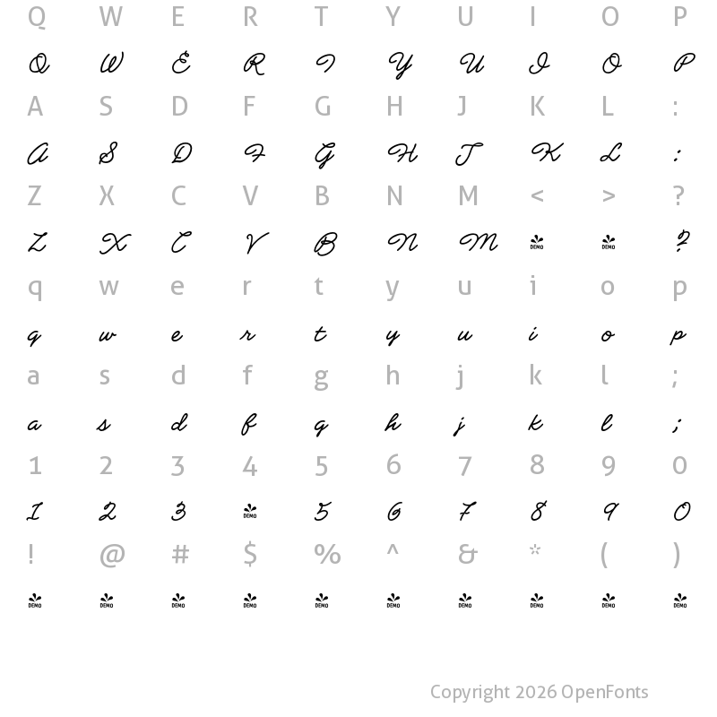 Character Map of FONTSPRING DEMO - CCMatineeIdol Regular