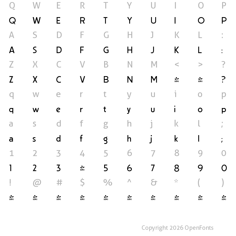 Character Map of FONTSPRING DEMO - CCSingleBoundVF Regular