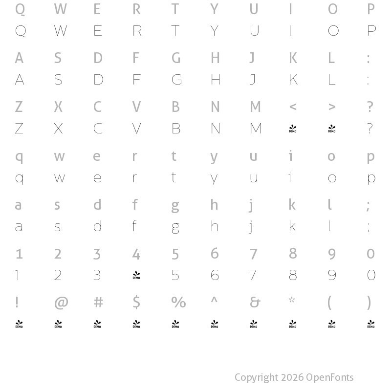 Character Map of FONTSPRING DEMO - CentraleSans XThin XThin