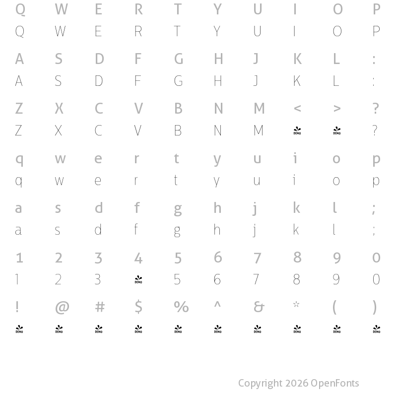 Character Map of FONTSPRING DEMO - CentraleSansCndPro XThin XThin