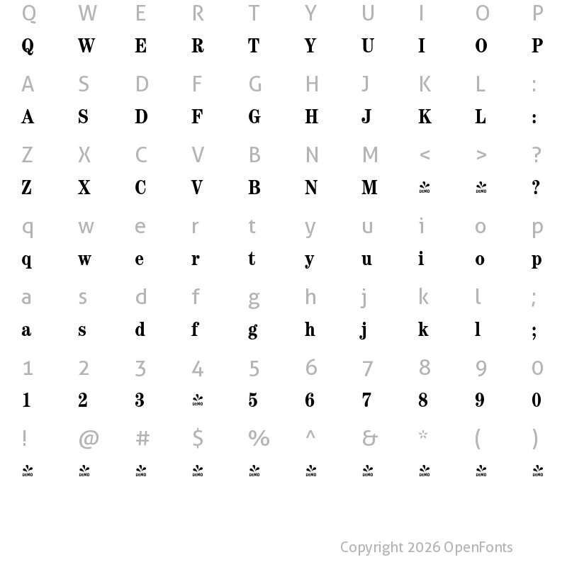 Character Map of FONTSPRING DEMO - Century Modern FS Cd Bold