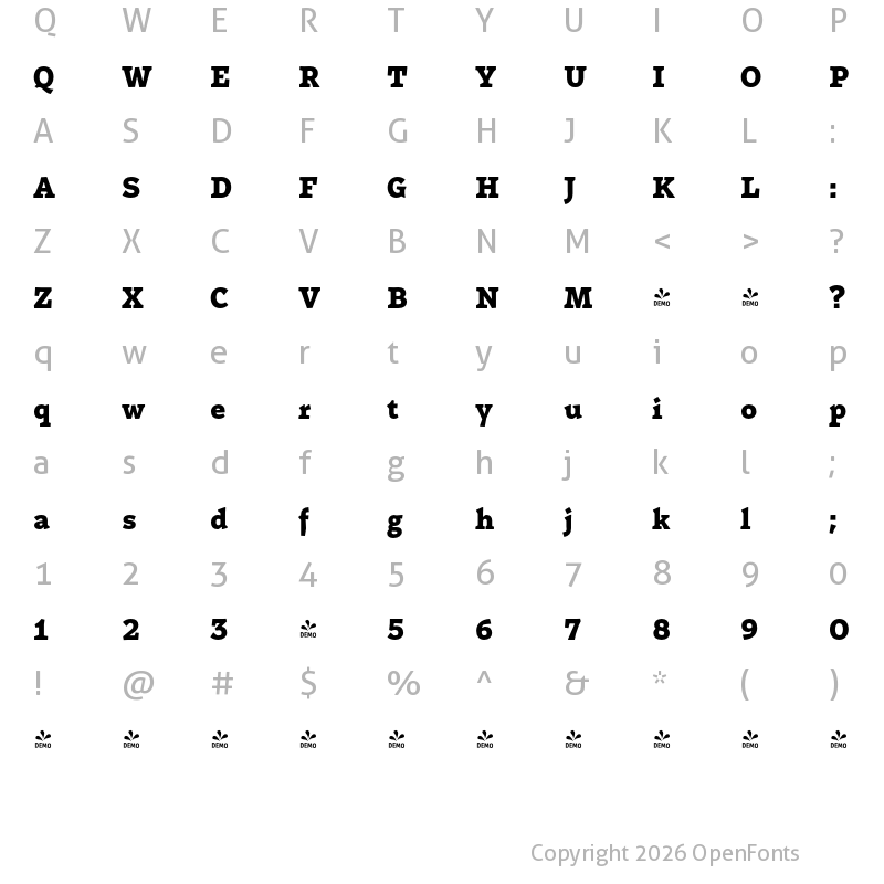 Character Map of FONTSPRING DEMO - Certa Serif ExtraBold