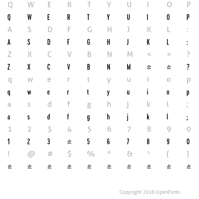 Character Map of FONTSPRING DEMO - Cervino SemiBold Condensed Regular