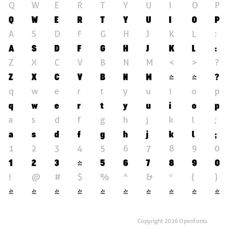 Character Map of FONTSPRING DEMO - Cervo Neue Con Black Regular