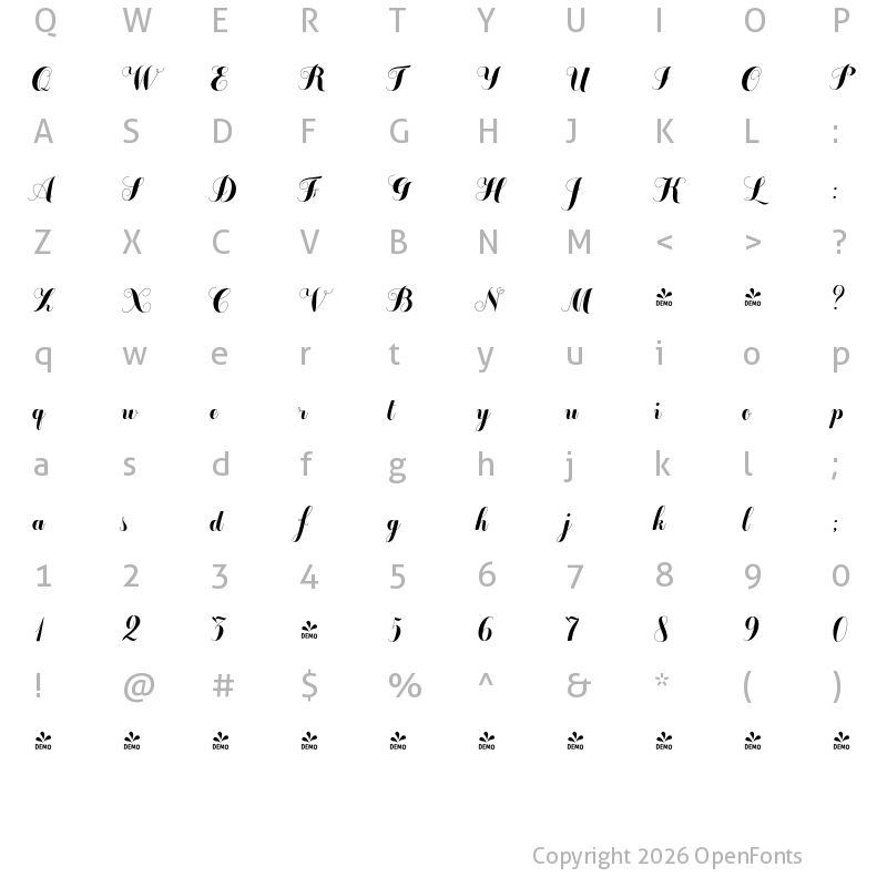 Character Map of FONTSPRING DEMO - Chameleon Basic Basic