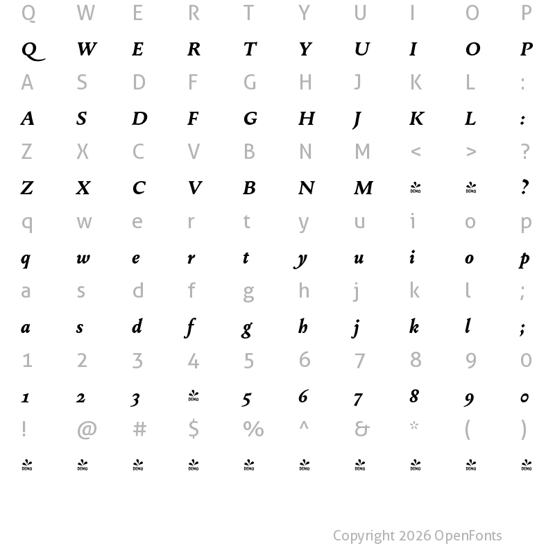 Character Map of FONTSPRING DEMO - Change Bold Italic