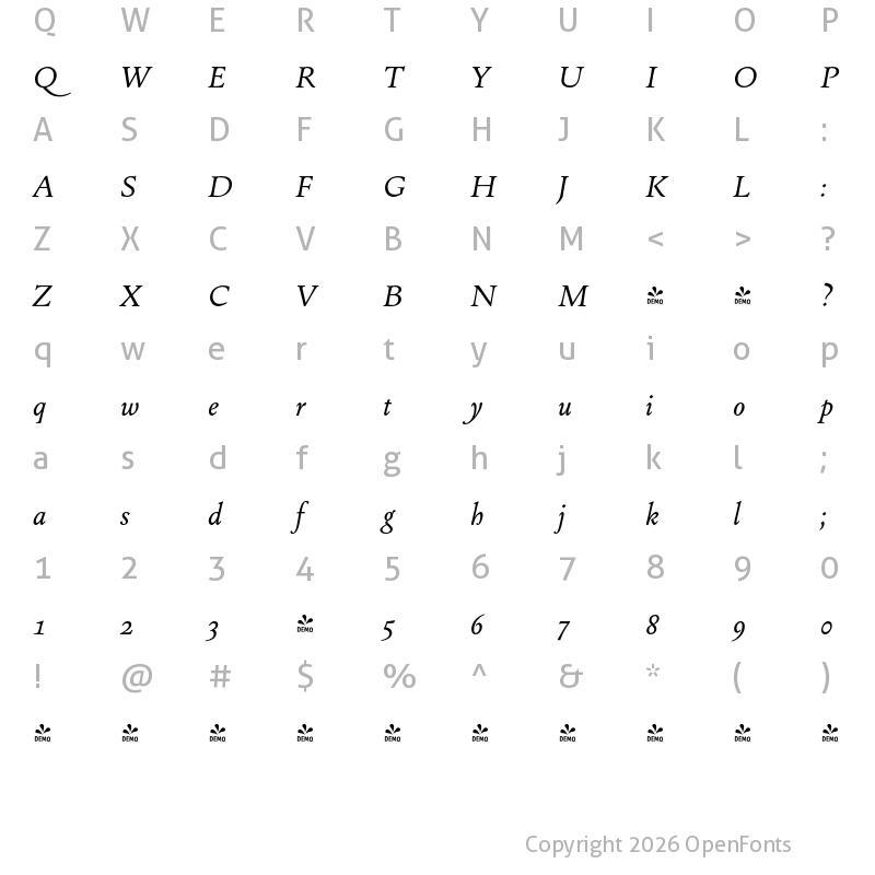 Character Map of FONTSPRING DEMO - Change Regular