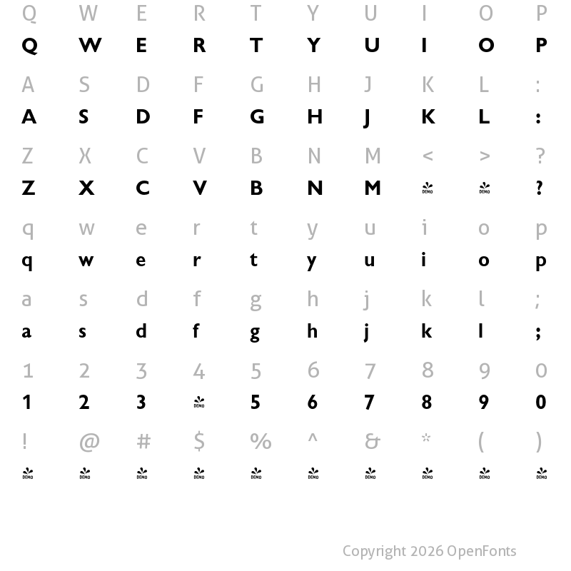 Character Map of FONTSPRING DEMO - Chantilly Bold