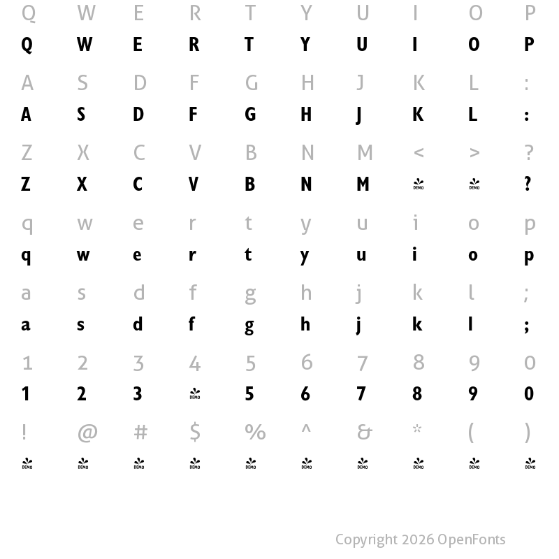 Character Map of FONTSPRING DEMO - Chantilly Cd Bold
