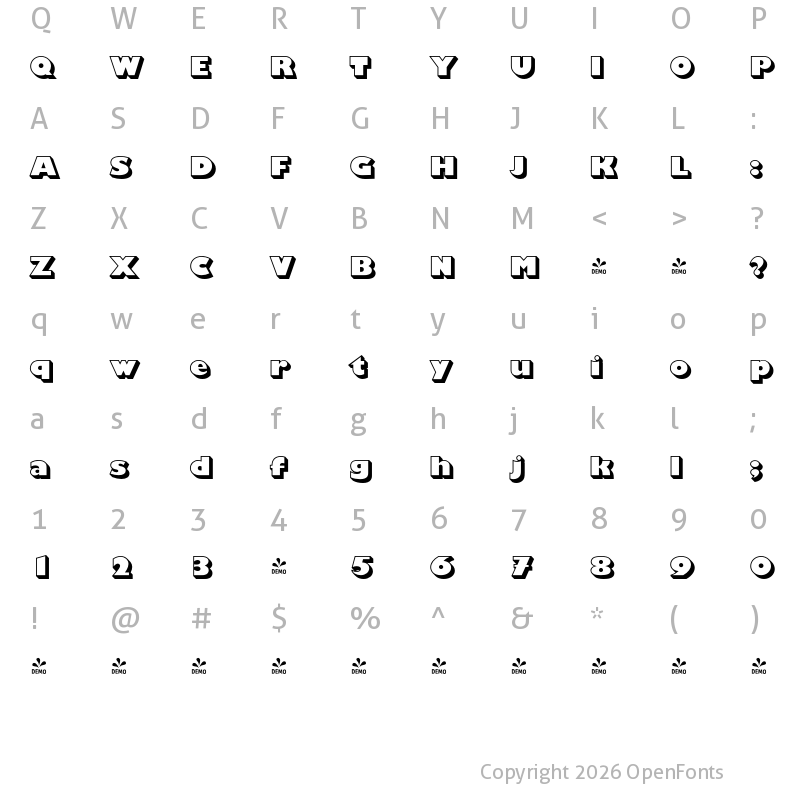 Character Map of FONTSPRING DEMO - Chantilly Display Pro Shaded Regular