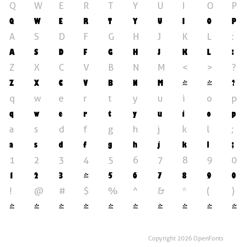 Character Map of FONTSPRING DEMO - Chantilly Pro Cd Ultra Regular