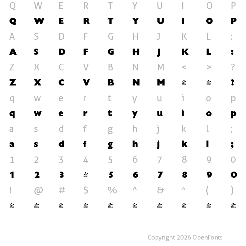 Character Map of FONTSPRING DEMO - Chantilly Pro Xbold Regular