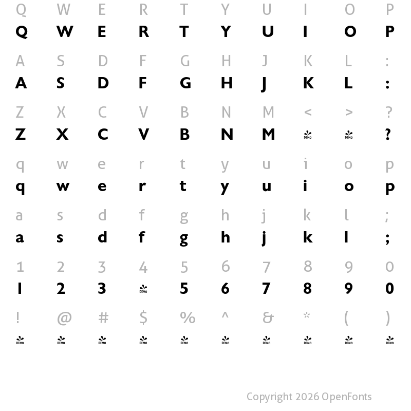 Character Map of FONTSPRING DEMO - Chantilly Serial Bold