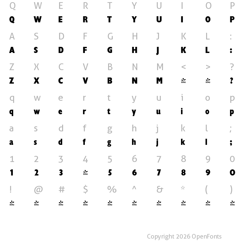 Character Map of FONTSPRING DEMO - Chantilly XBold Cd Regular