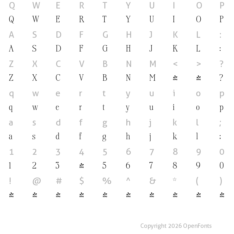 Character Map of FONTSPRING DEMO - Chantress Vittorea Regular
