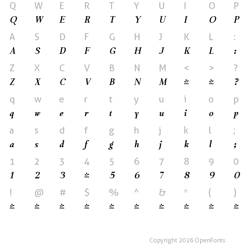 Character Map of FONTSPRING DEMO - Chaos is me Extra Bold Italic Regular
