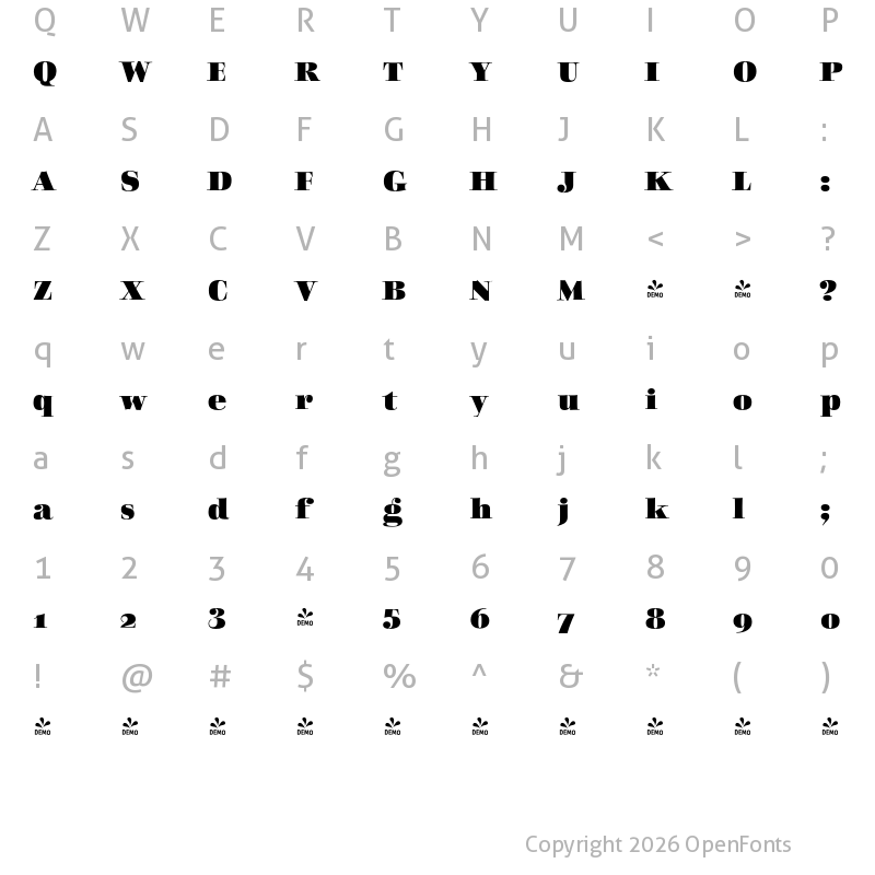 Character Map of FONTSPRING DEMO - Charpentier Classicistique Pro Black