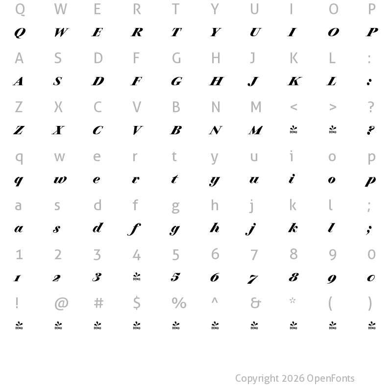 Character Map of FONTSPRING DEMO - Charpentier Classicistique Pro Bold Italic