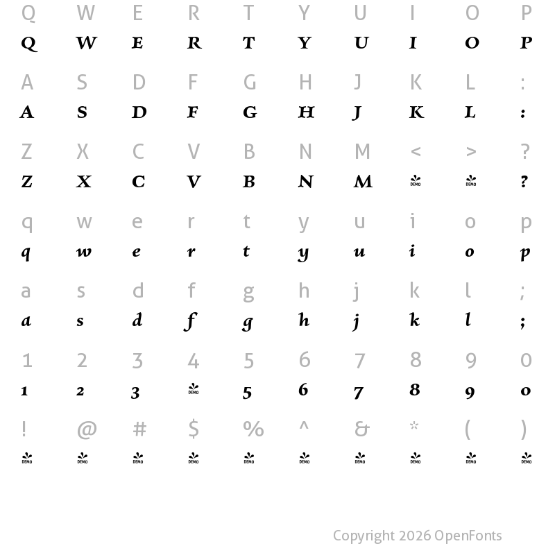 Character Map of FONTSPRING DEMO - Charpentier Renaissance Pro Bold Italic