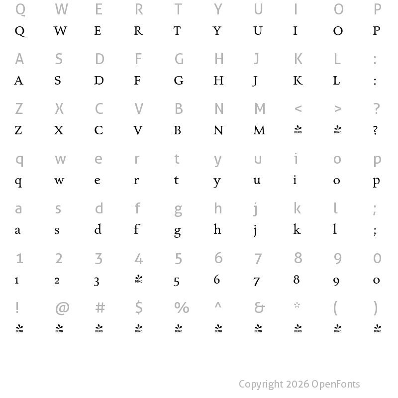 Character Map of FONTSPRING DEMO - Charpentier Renaissance Pro Regular