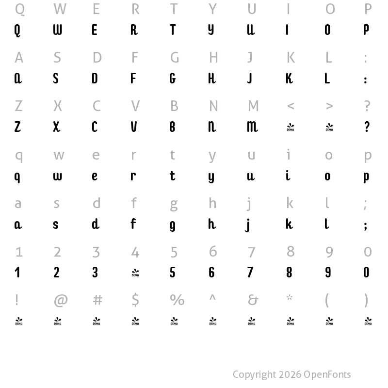 Character Map of FONTSPRING DEMO - Checkin Script Regular