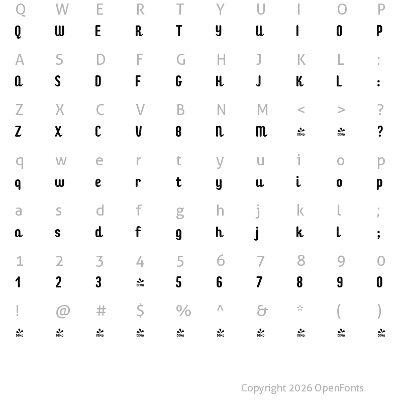 Character Map of FONTSPRING DEMO - Checkin Script Texture Regular