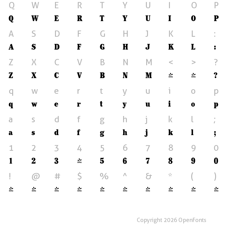 Character Map of FONTSPRING DEMO - Cheltenham FS Ult Cond Regular