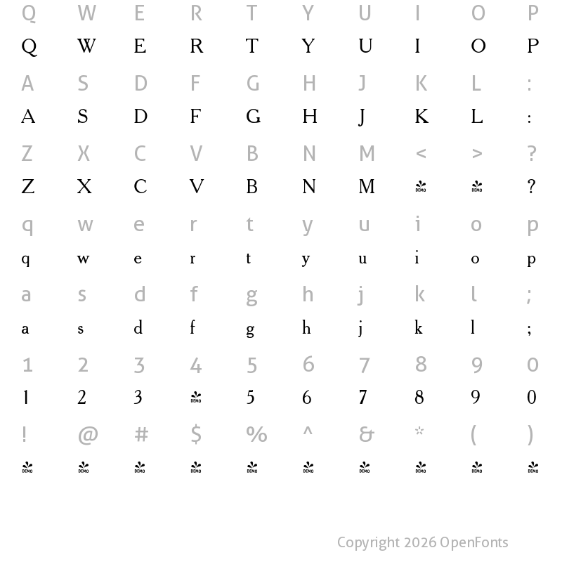 Character Map of FONTSPRING DEMO - Cheltenham Old Style Pro Regular