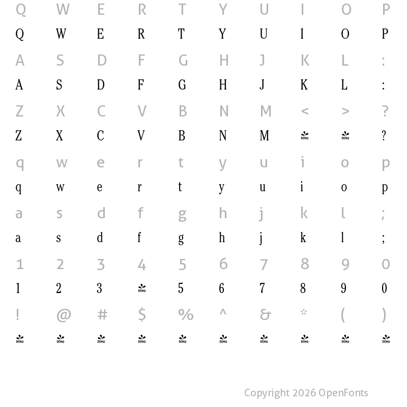 Character Map of FONTSPRING DEMO - Cheltenham Pro Cd Light Regular
