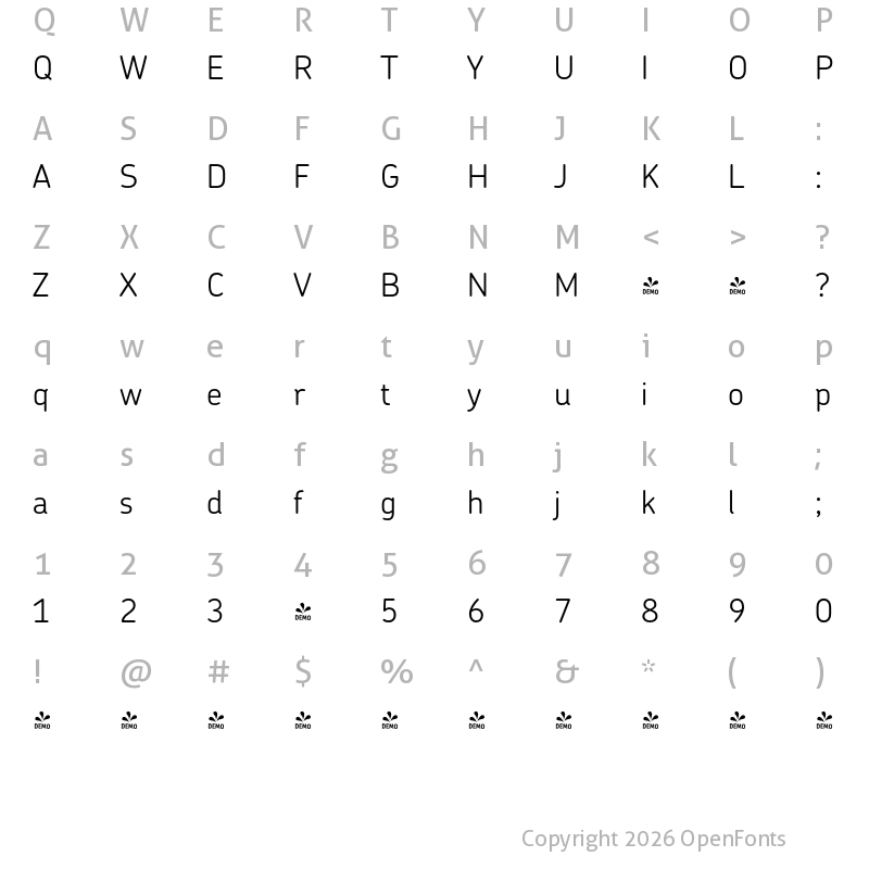 Character Map of FONTSPRING DEMO - Chevin Std Light Regular