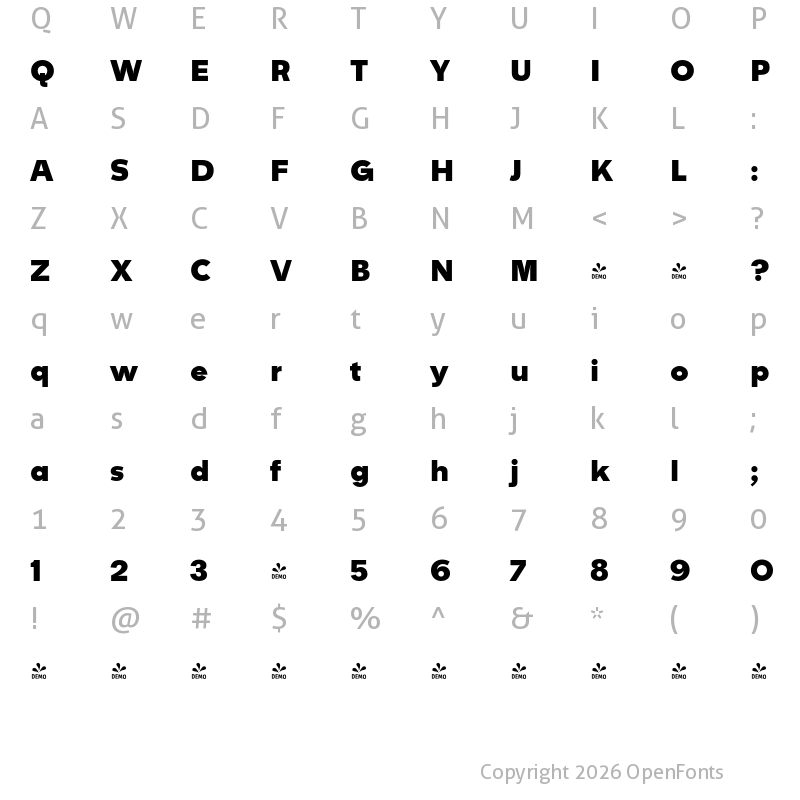 Character Map of FONTSPRING DEMO - Churchward Isabella ExBold Regular