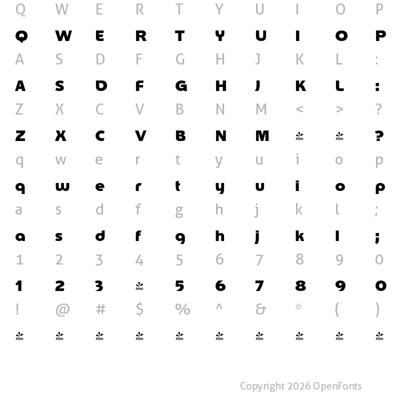 Character Map of FONTSPRING DEMO - Churchward Lorina Black Regular