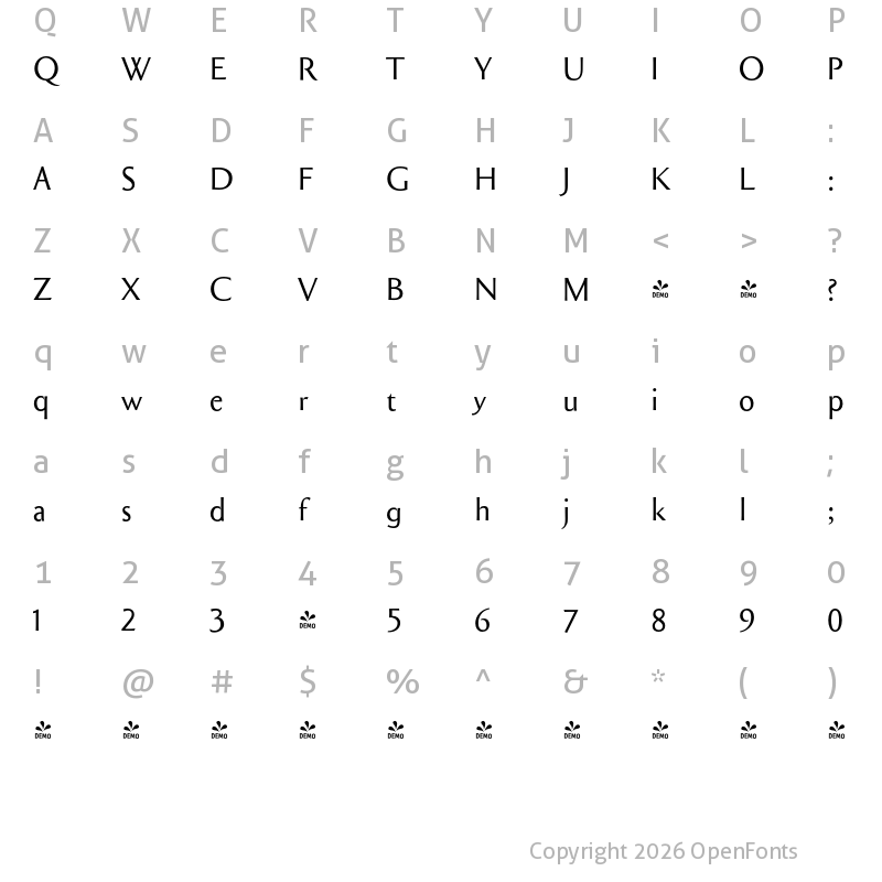 Character Map of FONTSPRING DEMO - CimiezRoman Regular