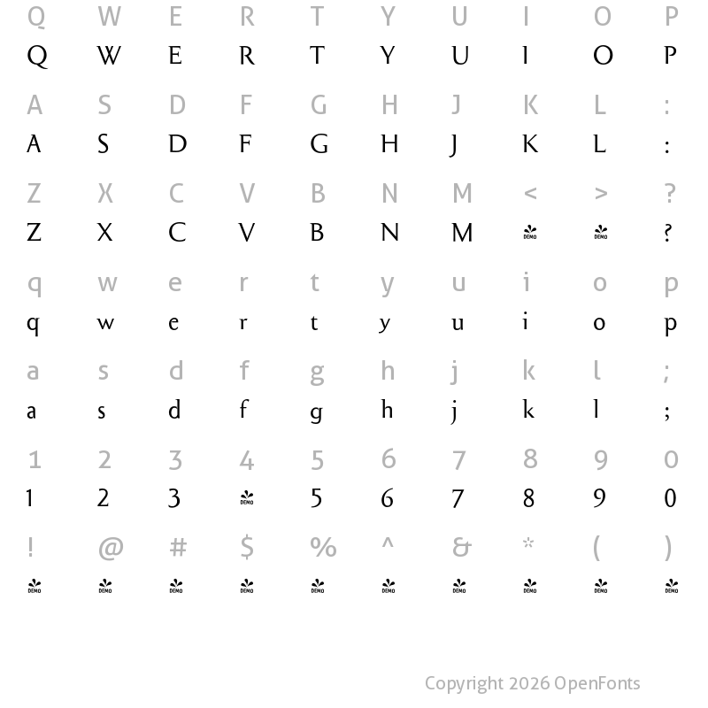 Character Map of FONTSPRING DEMO - CimiezRomanDemiSerif Regular