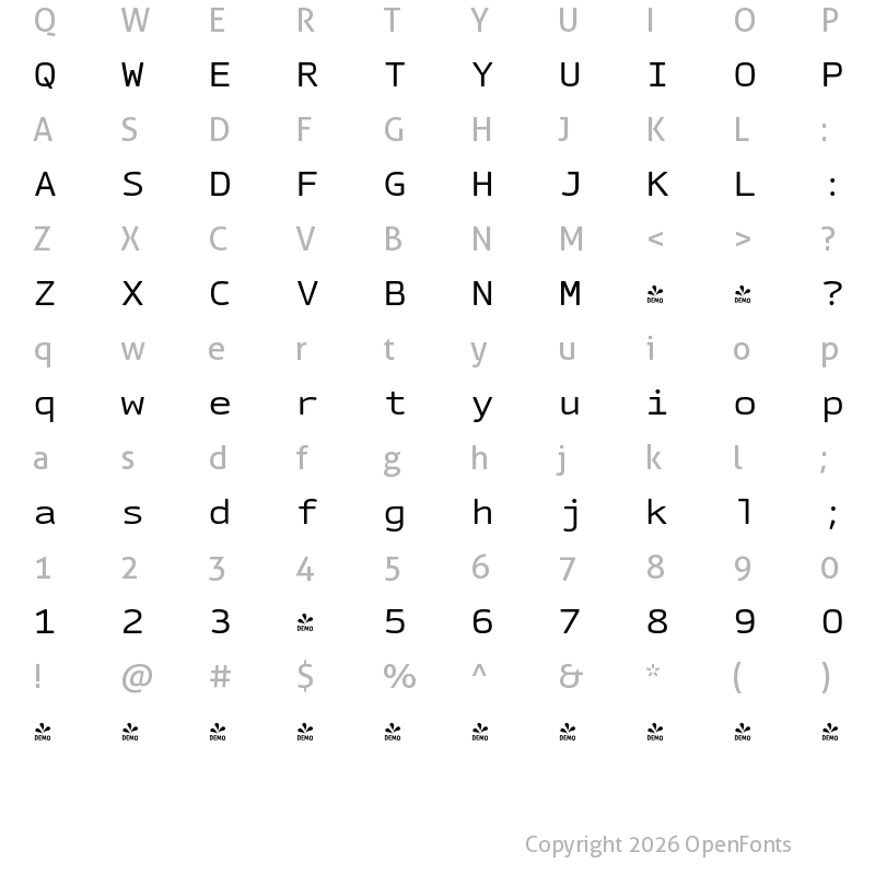 Character Map of FONTSPRING DEMO - Cinecav X Mono Regular