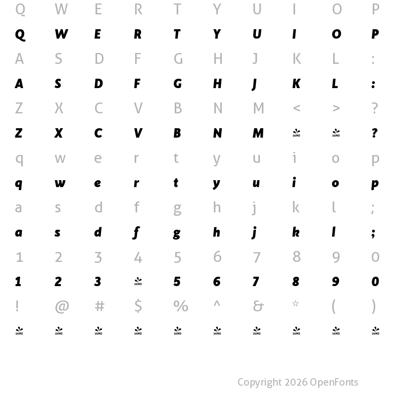 Character Map of FONTSPRING DEMO - Cinta Black Italic
